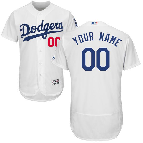 Men Los Angeles Dodgers Majestic Home White Flex Base Authentic Collection Custom MLB Jersey